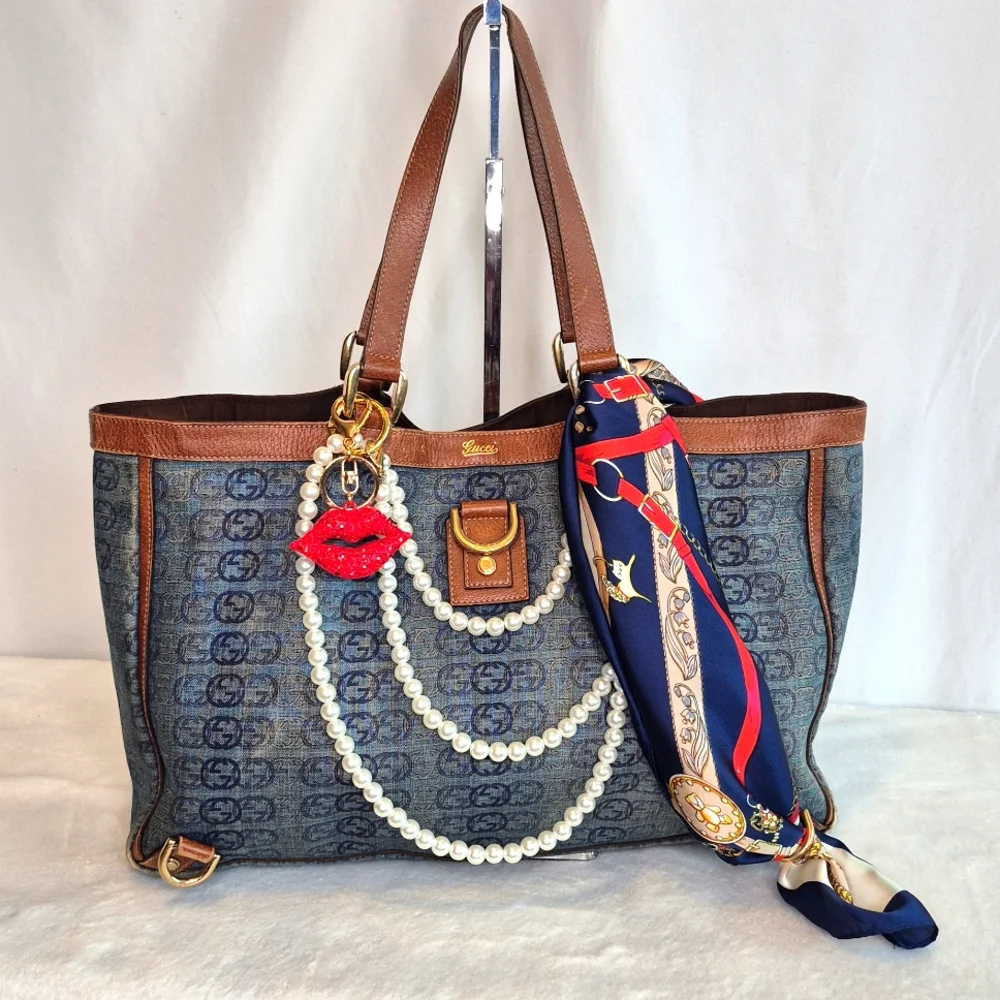 Gucci RARE Denim Abbey Blue and Brown Tote Bag - Picture 3 of 17